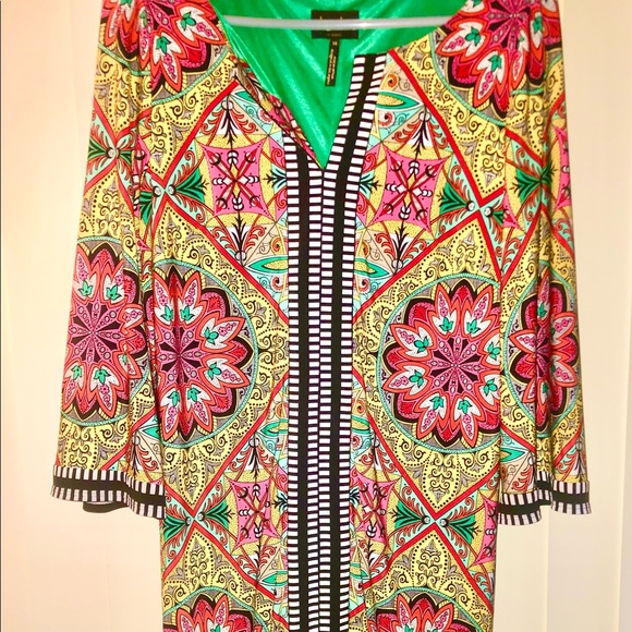Laundry by Shelli Segal midi dress, Risque Multi, bell sleeves, mid-century, 10 - Picture 2 of 6